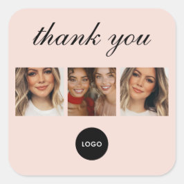 Blush Pink Script Logo Photo Hair Makeup Thank You Fyrkantigt Klistermärke