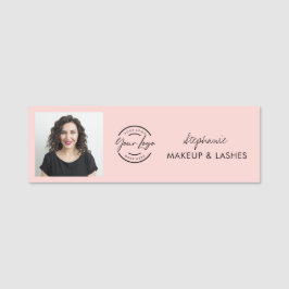 Blush Pink Script Logo Photo Lashes Namnbricka