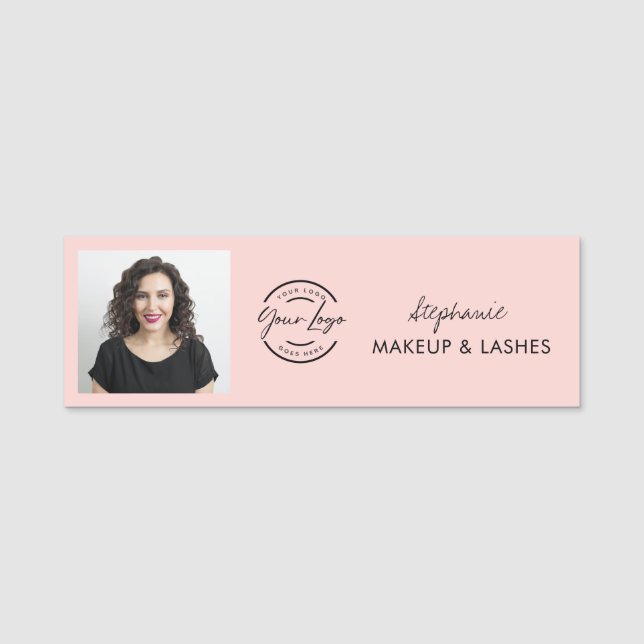 Blush Pink Script Logo Photo Lashes Namnbricka (Framsida)