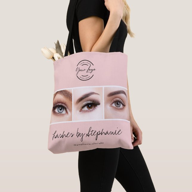 Blush Pink Script Logo Photo Lashes Studio Tygkasse (Närbild)