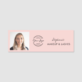 Blush Pink Script Logo Photo Makeup Namnbricka