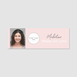 Blush Pink Script Logo Photo Makeup Namnbricka