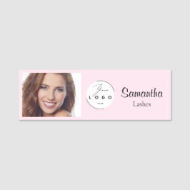 Blush Pink Script Logo Photo Makeup Namnbricka