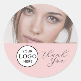 Blush Pink Script Logo Photo Makeup Thank You Clas Runt Klistermärke