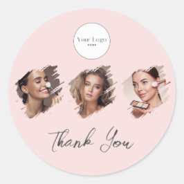 Blush Pink Script Logo Photo Makeup Thank You Runt Klistermärke