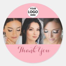 Blush Pink Script Logo Photo Makeup Thank You Runt Klistermärke