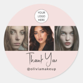 Blush Pink Script Logo Photo Makeup Thank You Runt Klistermärke