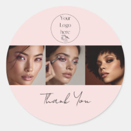 Blush Pink Script Logo Photo Makeup Thank You Runt Klistermärke