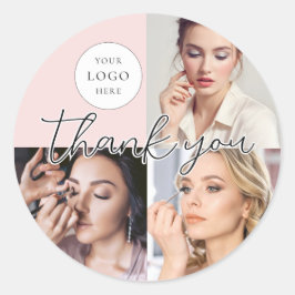 Blush Pink Script Logo Photo Makeup Thank You Runt Klistermärke
