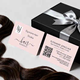 Blush Pink Script Logo QR Code Hair Extension Visitkort