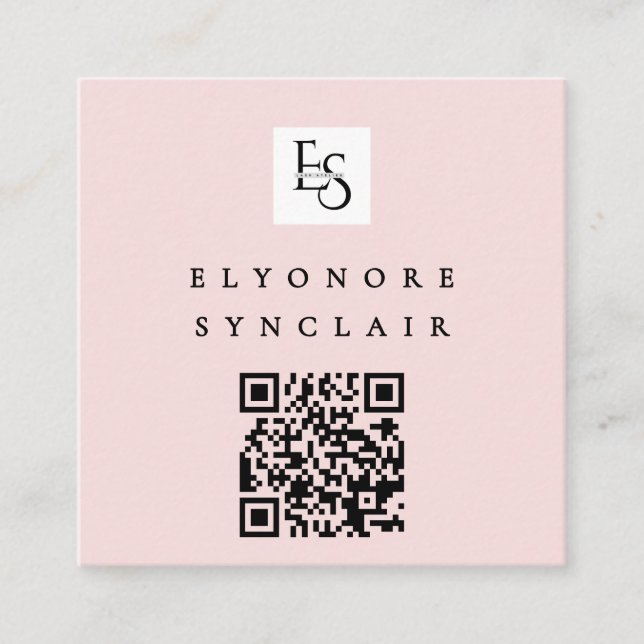 Blush Pink Script Logo QR Code Lashes Fyrkantigt Visitkort (Framsida)