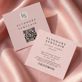 Blush Pink Script Logo QR Code Lashes Fyrkantigt Visitkort