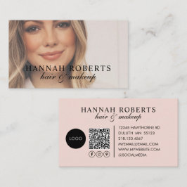 Blush Pink Script Logo QR Code Photo Business Card Visitkort