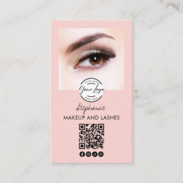 Blush Pink Script Logo QR Code Photo Lashes Studio Visitkort