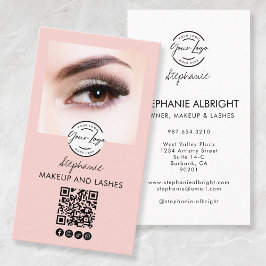 Blush Pink Script Logo QR Code Photo Lashes Studio Visitkort