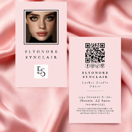 Blush Pink Script Logo QR Code Photo Lashes Visitkort
