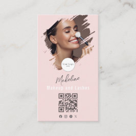 Blush Pink Script Logo QR Code Photo Makeup Visitkort
