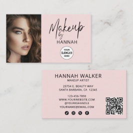 Blush Pink Script Logo QR Code Photo Makeup Visitkort