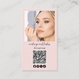 Blush Pink Script Logo QR Code Photo Makeup Visitkort