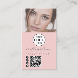 Blush Pink Script Logo QR Code Photo Makeup Visitkort