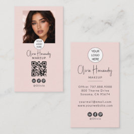 Blush Pink Script Logo QR Code Photo Makeup Visitkort