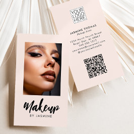 Blush Pink Script Logo QR Code Photo Makeup Visitkort