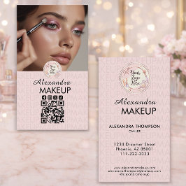 Blush Pink Script Logo QR Code Photo Makeup Visitkort