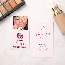 Blush Pink Script Logo QR Code Photo Makeup Visitkort