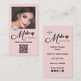 Blush Pink Script Logo QR Code Photo Makeup Visitkort
