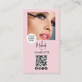 Blush Pink Script Logo QR Code Photo Makeup Visitkort