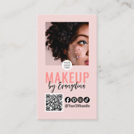Blush Pink Script Logo QR Code Photo Makeup Visitkort
