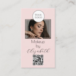 Blush Pink Script Logo QR Code Photo Makeup Visitkort