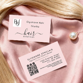 Blush Pink Script Logo QR Social Hair Extension Visitkort