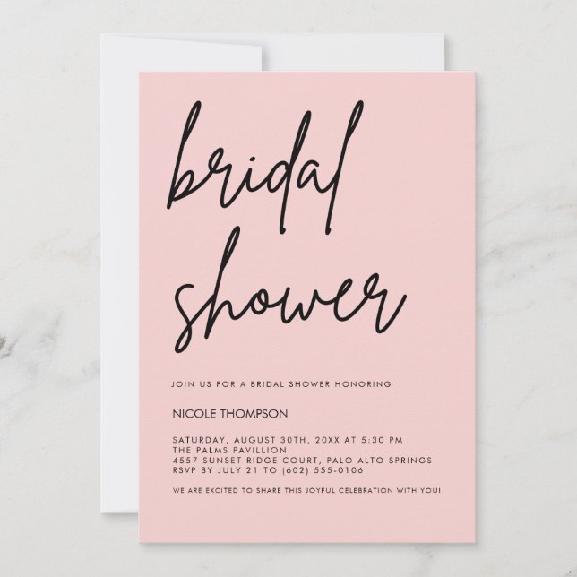 Blush Pink Script Modern Bridal Shower Invitation  Inbjudningar (Framsida)