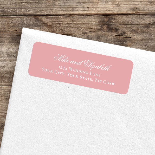 Blush Pink Script Names Wedding Address Label Returadress Etikett (Blush pink script wedding return address label on envelope mockup)