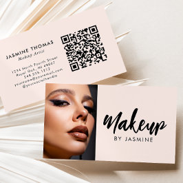 Blush Pink Script QR Code Photo Makeup Visitkort