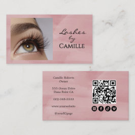 Blush Pink Script Social Icon QR Code Photo Lash Visitkort