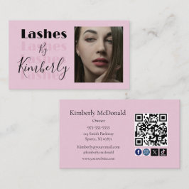 Blush Pink Script Social Icon QR Code Photo Lashes Visitkort