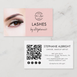 Blush Pink Script Social Icon QR Code Photo Lashes Visitkort