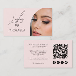 Blush Pink Script Social Icon QR Code Photo Lashes Visitkort