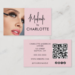 Blush Pink Script Social Icon QR Code Photo Makeup Visitkort