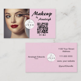 Blush Pink Script Social Icon QR Code Photo Makeup Visitkort