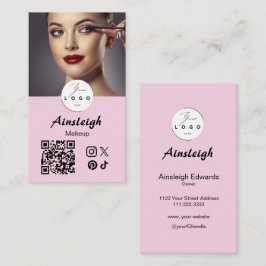 Blush Pink Script Social Icon QR Code Photo Makeup Visitkort
