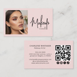Blush Pink Script Social Icon QR Code Photo Makeup Visitkort