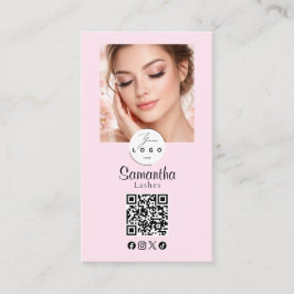 Blush Pink Script Social Icon QR Code Photo Makeup Visitkort
