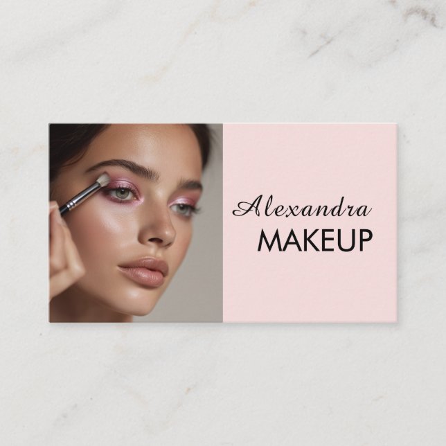 Blush Pink Script Social Icon QR Code Photo Makeup Visitkort (Framsida)