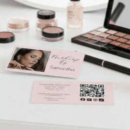 Blush Pink Script Social Icon QR Code Photo Makeup Visitkort