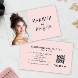 Blush Pink Script Social Icon QR Code Photo Makeup Visitkort