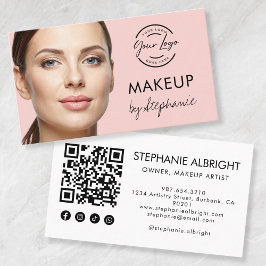 Blush Pink Script Social Icon QR Code Photo Makeup Visitkort