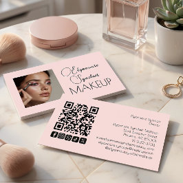 Blush Pink Script Social Icon QR Code Photo Makeup Visitkort
